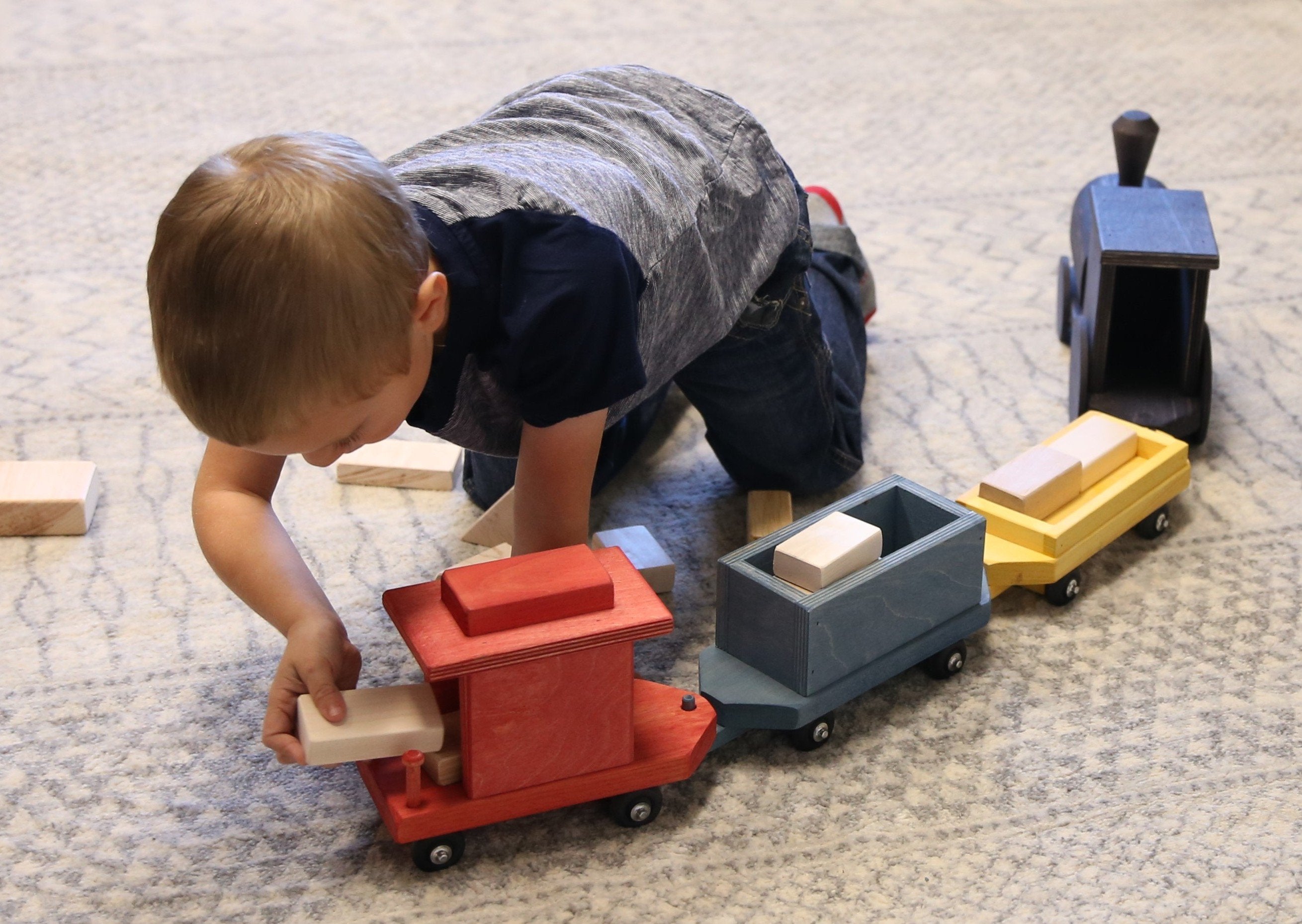 Large Wooden 40 Toy Train Play Set, Kid-Safe Finish, Amish-Made