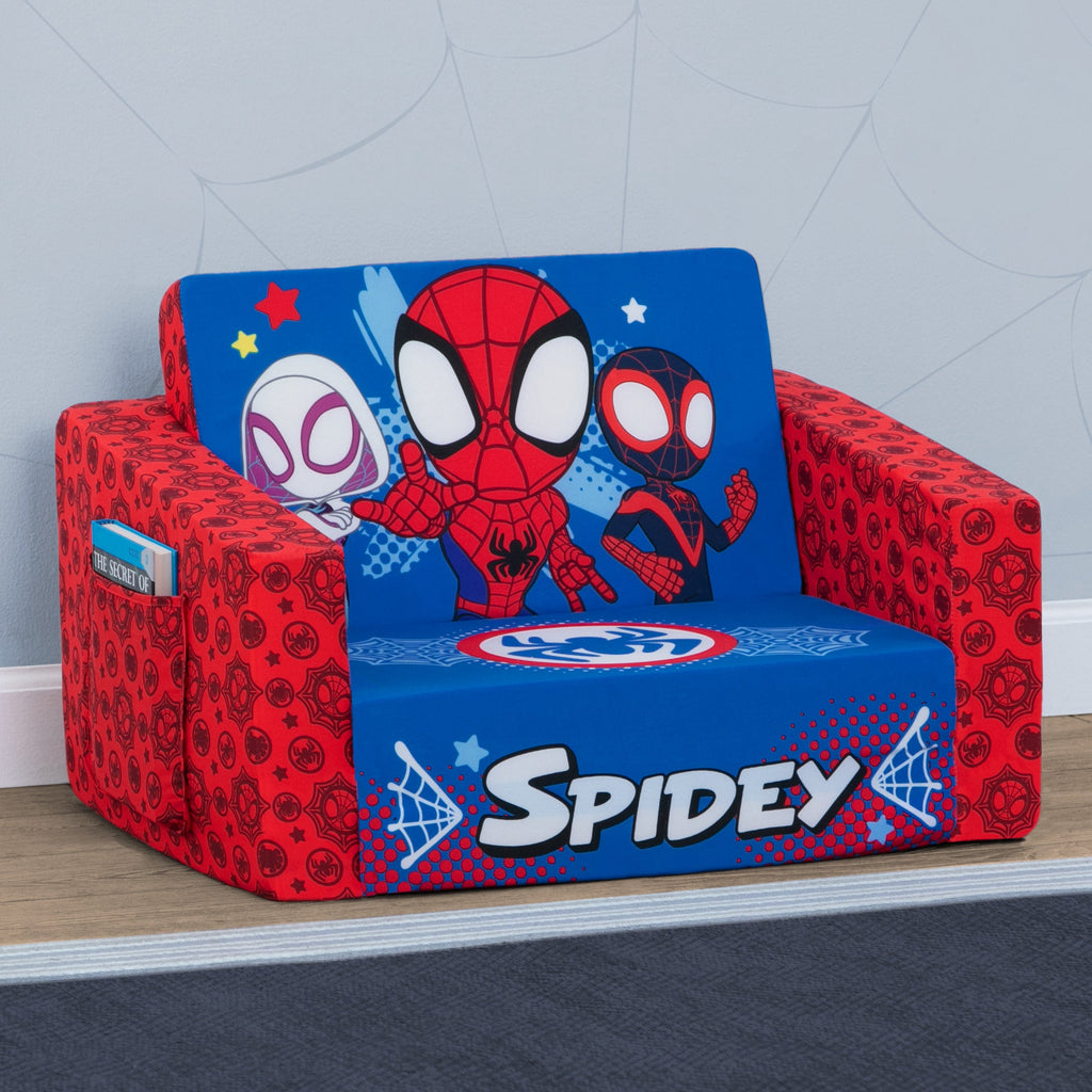 Marvel Spidey and His Amazing Friends Cozee Flip-Out Chair - 2-in-1 Convertible Chair to Lounger for Kids